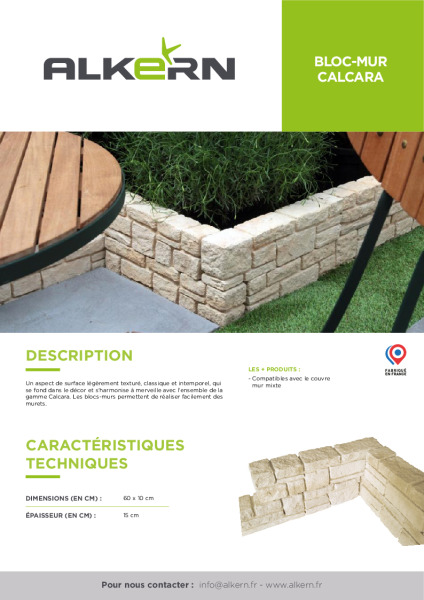 Alkern – Fiche technique Bloc-mur Ardélia – Calcara